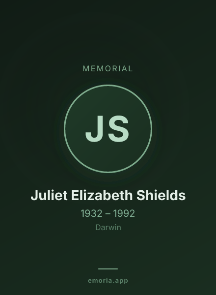 Memorial portrait of Juliet Elizabeth Shields