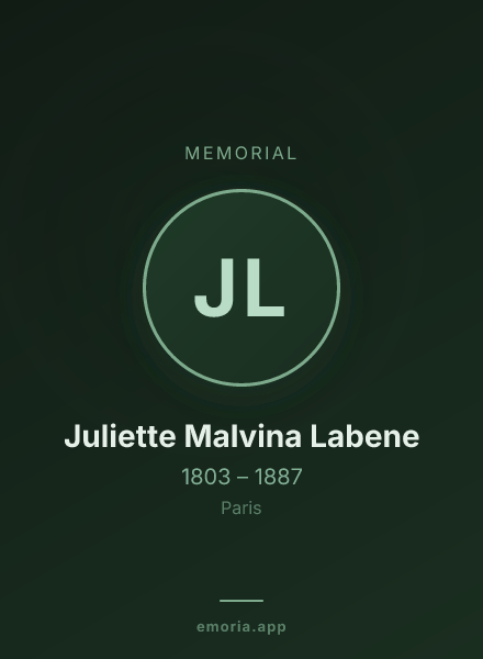 Memorial portrait of Juliette Malvina Labene