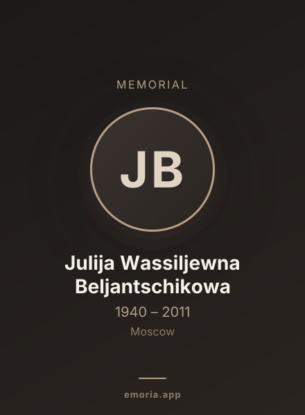 Memorial portrait of Julija Wassiljewna Beljantschikowa