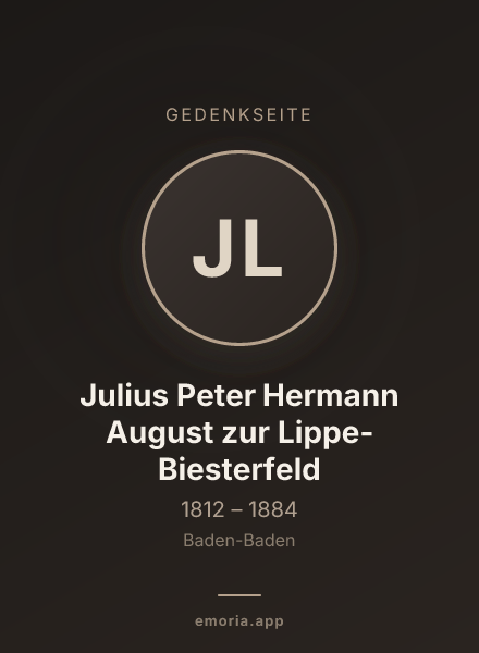 Gedenkportrait von Julius Peter Hermann August zur Lippe-Biesterfeld