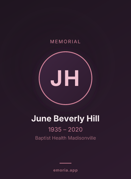 Memorial portrait of June Beverly Hill