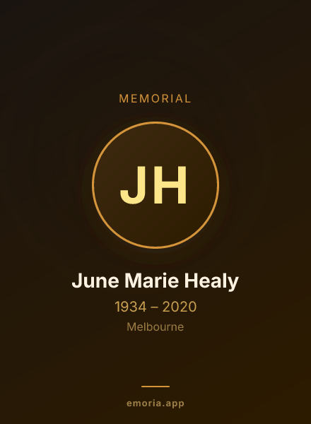 Memorial portrait of June Marie Healy
