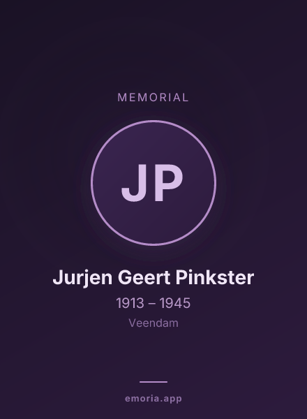 Memorial portrait of Jurjen Geert Pinkster