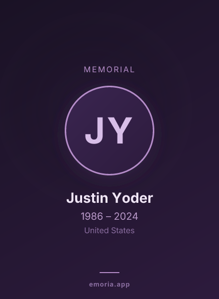 Memorial portrait of Justin Yoder