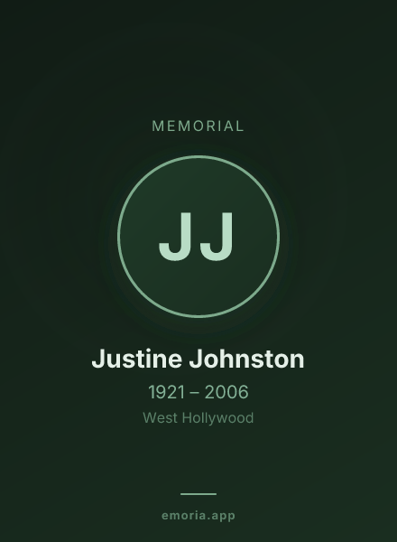 Memorial portrait of Justine Johnston