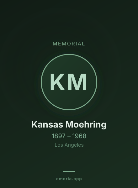 Memorial portrait of Kansas Moehring