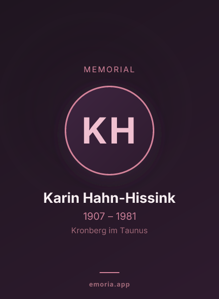 Memorial portrait of Karin Hahn-Hissink