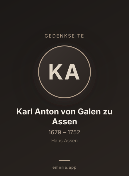 Gedenkportrait von Karl Anton von Galen zu Assen