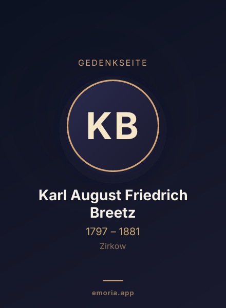 Gedenkportrait von Karl August Friedrich Breetz