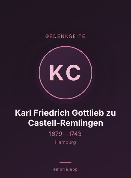 Gedenkportrait von Karl Friedrich Gottlieb zu Castell-Remlingen