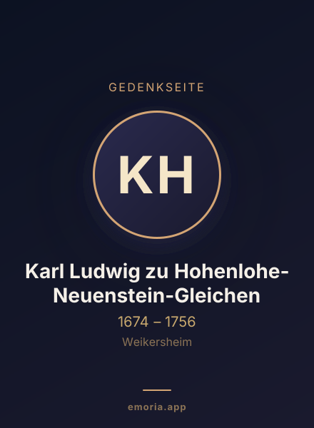Gedenkportrait von Karl Ludwig zu Hohenlohe-Neuenstein-Gleichen