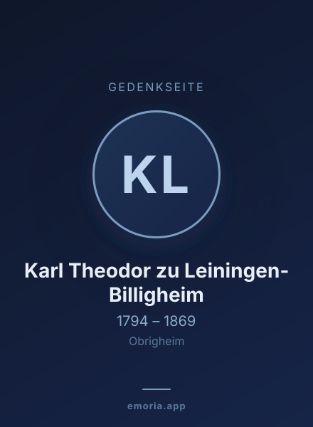 Gedenkportrait von Karl Theodor zu Leiningen-Billigheim