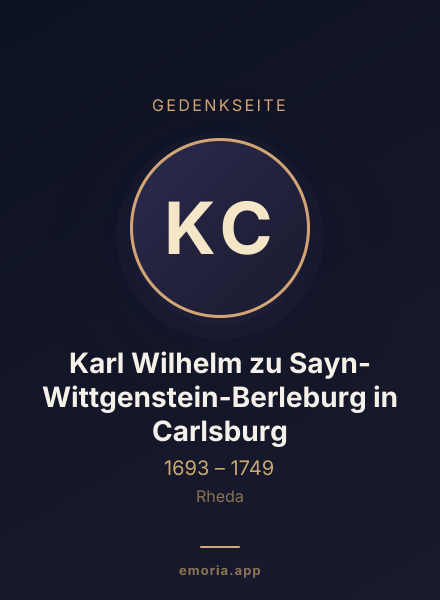 Gedenkportrait von Karl Wilhelm zu Sayn-Wittgenstein-Berleburg in Carlsburg