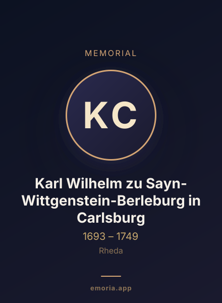 Memorial portrait of Karl Wilhelm zu Sayn-Wittgenstein-Berleburg in Carlsburg