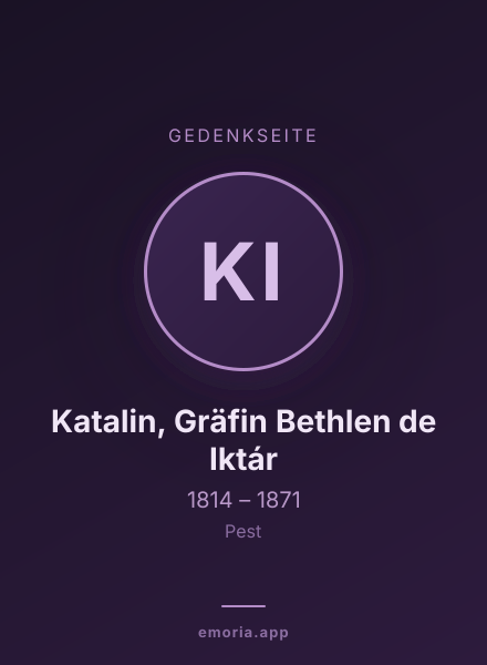 Gedenkportrait von Katalin, Gräfin Bethlen de Iktár