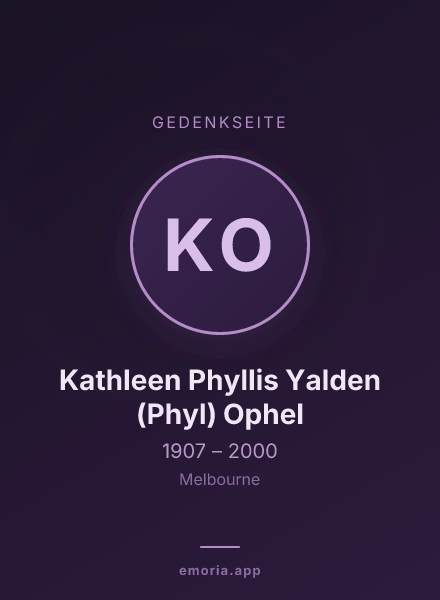 Gedenkportrait von Kathleen Phyllis Yalden (Phyl) Ophel