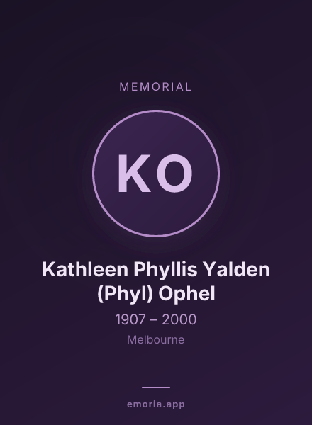 Memorial portrait of Kathleen Phyllis Yalden (Phyl) Ophel