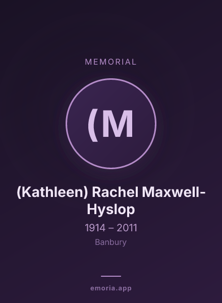 Memorial portrait of (Kathleen) Rachel Maxwell-Hyslop