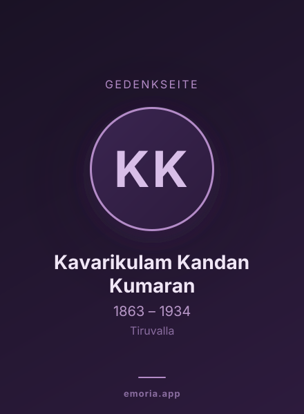 Gedenkportrait von Kavarikulam Kandan Kumaran