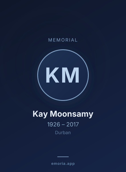 Memorial portrait of Kay Moonsamy
