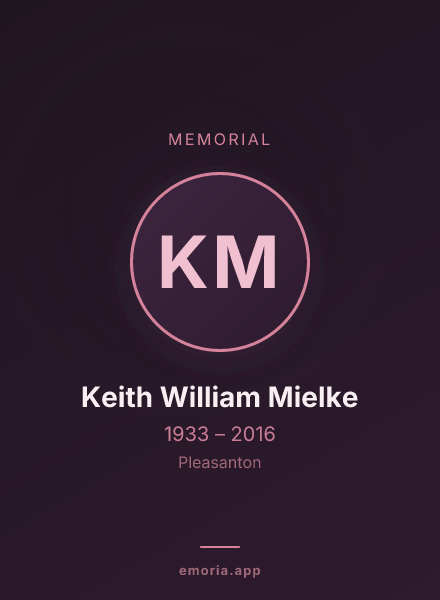 Memorial portrait of Keith William Mielke
