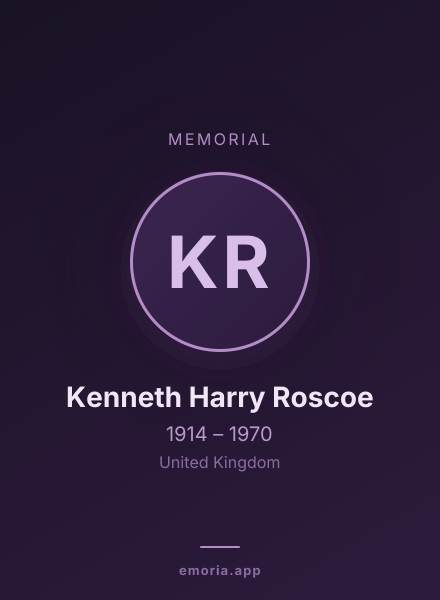 Memorial portrait of Kenneth Harry Roscoe