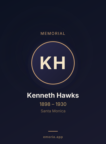 Memorial portrait of Kenneth Hawks