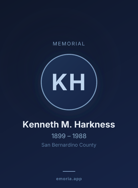 Memorial portrait of Kenneth M. Harkness