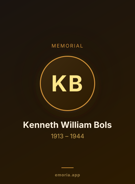 Memorial portrait of Kenneth William Bols