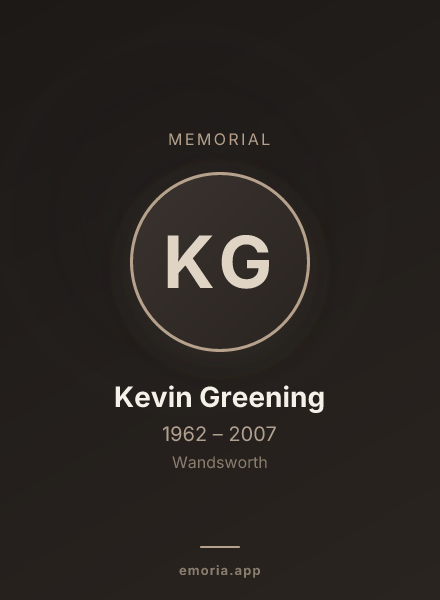Memorial portrait of Kevin Greening