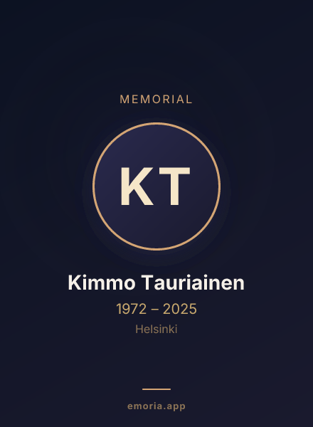 Memorial portrait of Kimmo Tauriainen