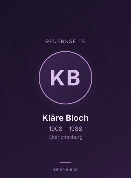 Gedenkportrait von Kläre Bloch