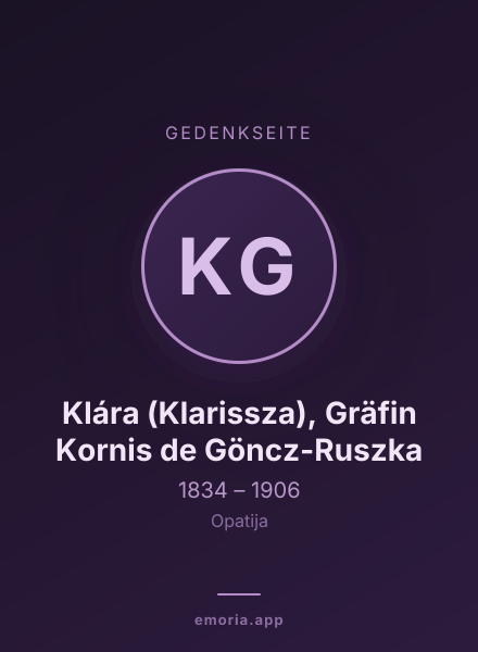 Gedenkportrait von Klára (Klarissza), Gräfin Kornis de Göncz-Ruszka
