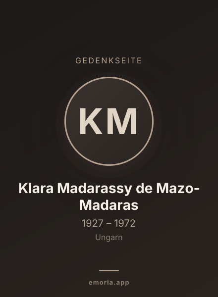 Gedenkportrait von Klara Madarassy de Mazo-Madaras