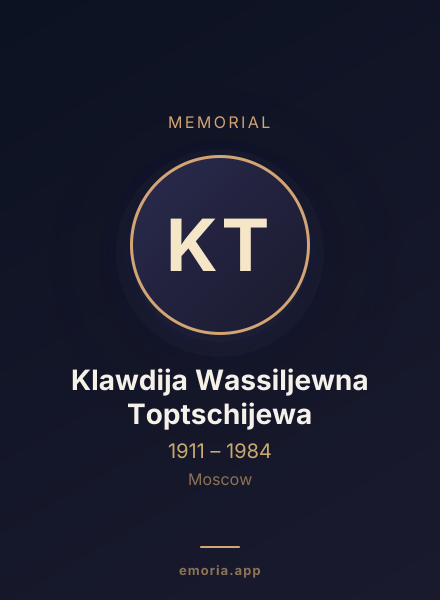 Memorial portrait of Klawdija Wassiljewna Toptschijewa