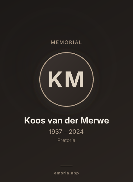 Memorial portrait of Koos van der Merwe