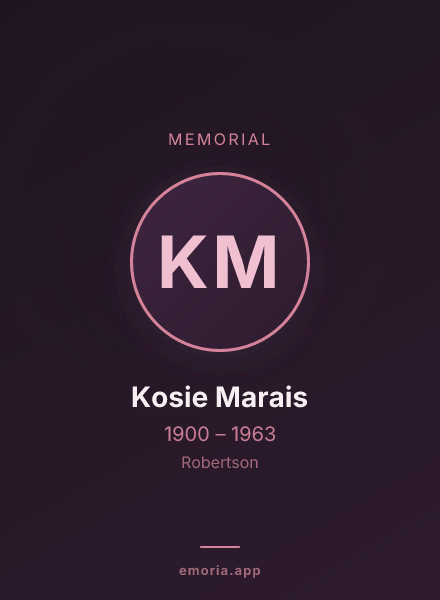 Memorial portrait of Kosie Marais