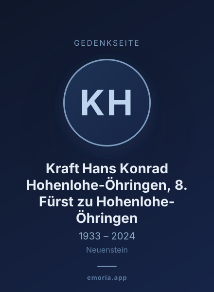 Gedenkportrait von Kraft Hans Konrad Hohenlohe-Öhringen, 8. Fürst zu Hohenlohe-Öhringen