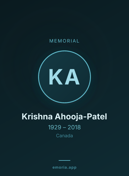 Memorial portrait of Krishna Ahooja-Patel