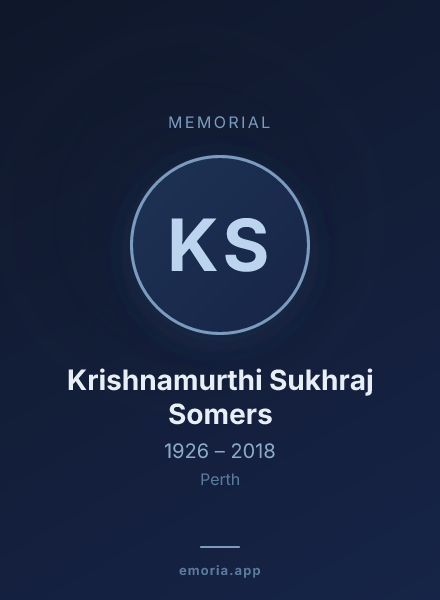 Memorial portrait of Krishnamurthi Sukhraj Somers