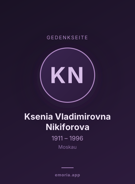 Gedenkportrait von Ksenia Vladimirovna Nikiforova