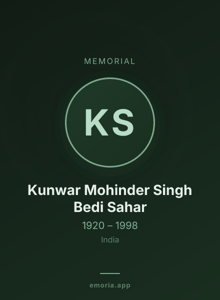 Memorial portrait of Kunwar Mohinder Singh Bedi Sahar