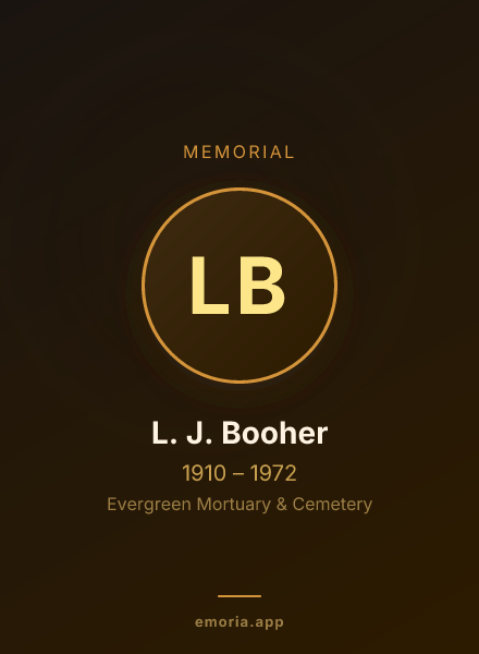Memorial portrait of L. J. Booher
