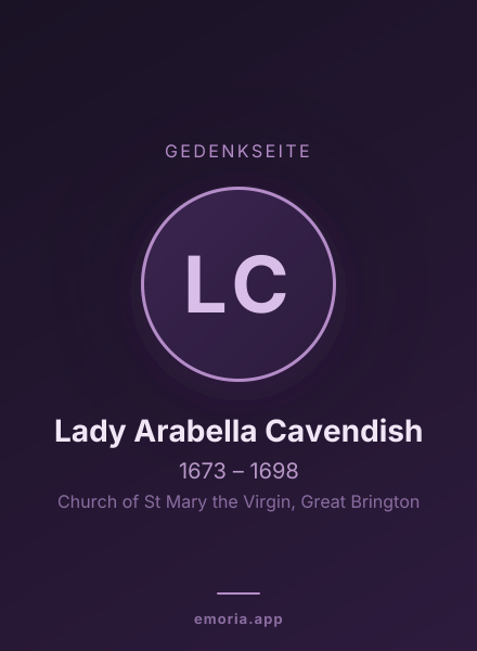Gedenkportrait von Lady Arabella Cavendish