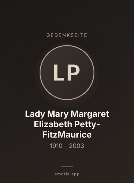 Gedenkportrait von Lady Mary Margaret Elizabeth Petty-FitzMaurice