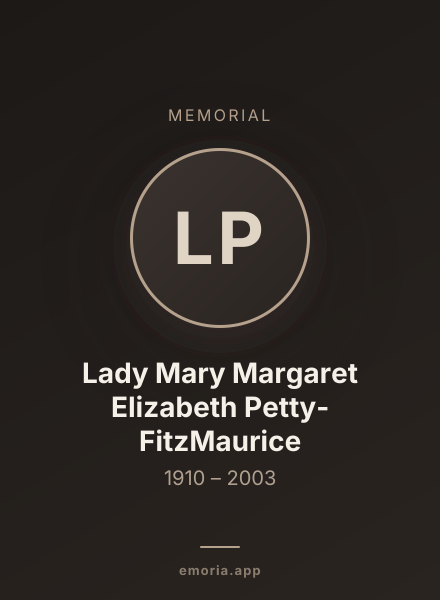 Memorial portrait of Lady Mary Margaret Elizabeth Petty-FitzMaurice