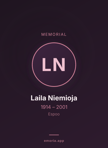 Memorial portrait of Laila Niemioja