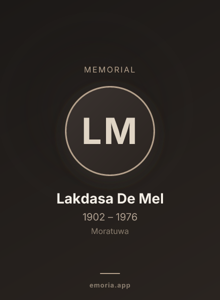 Memorial portrait of Lakdasa De Mel