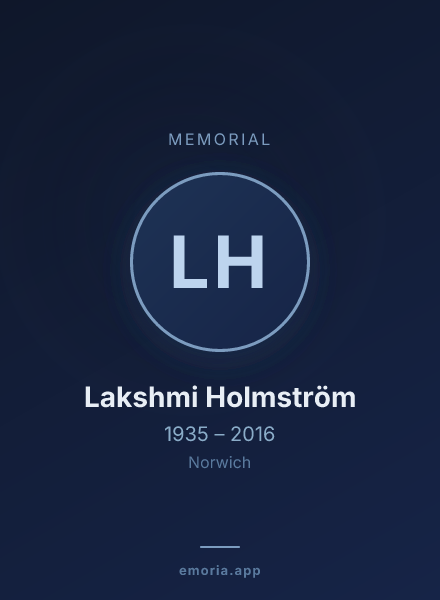 Memorial portrait of Lakshmi Holmström
