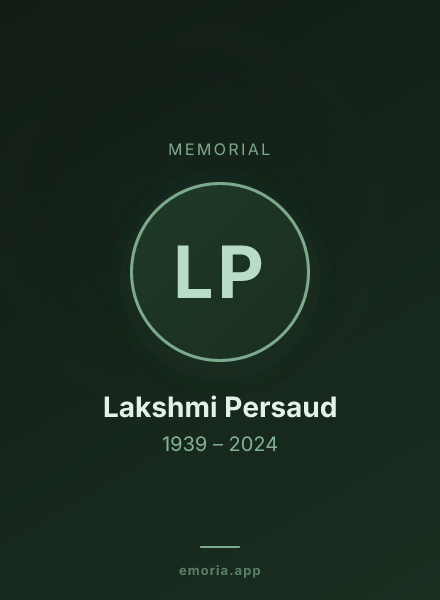 Memorial portrait of Lakshmi Persaud